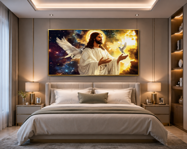 42BA53FA-298D-4FDC-B52B-CE074957FEF6 Cadre Décoratif Jésus Céleste – Cristal Porcelaine Effet Diamant 60 x 120 cm