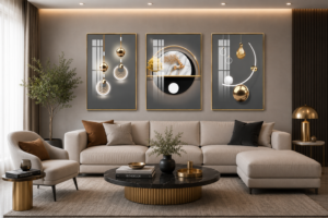 539BC24F-0EB0-490D-A488-56559736895E Cadre Décoratif Cristal Porcelaine Diamant – Ensemble 3 Pièces 50x70 cm | Cadre Doré ou Noir