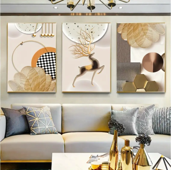 Cadres Décoratifs Muraux Modernes – Ensemble de 3 Pièces 50 x 70 cm | Design Luxe Doré