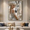 Princesse de Perles et Cheval Blanc – Tableau Décoratif de Luxe