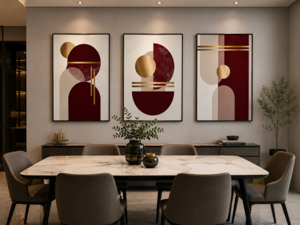 Ensemble de 3 Cadres Décoratifs Abstraits – Cristal Porcelaine Effet Diamant 50 x 70 cm