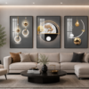 Cadre Décoratif Cristal Porcelaine Diamant – Ensemble 3 Pièces 50x70 cm | Cadre Doré ou Noir