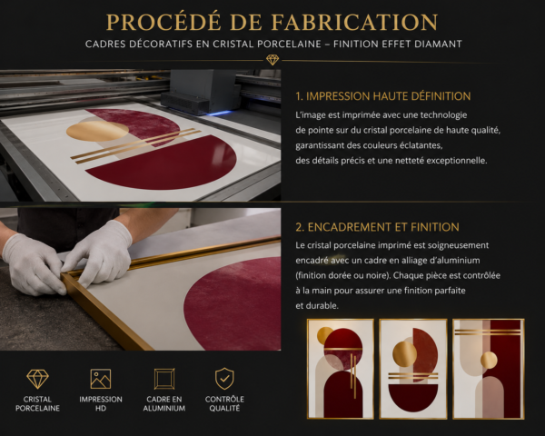 Ensemble de 3 Cadres Décoratifs Abstraits – Cristal Porcelaine Effet Diamant 50 x 70 cm