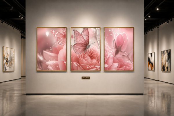 Papillons Roses & Fleurs Élégantes – Ensemble de 3 Cadres Décoratifs