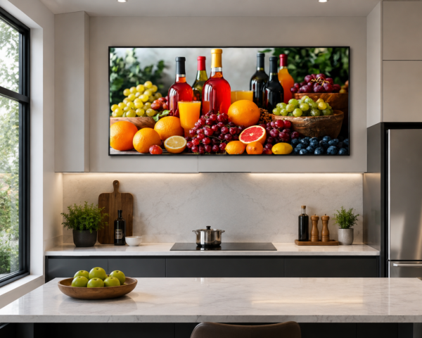 Cadre Décoratif Cuisine Fruits et Boissons – 60 x 120 cm – Cadre Noir