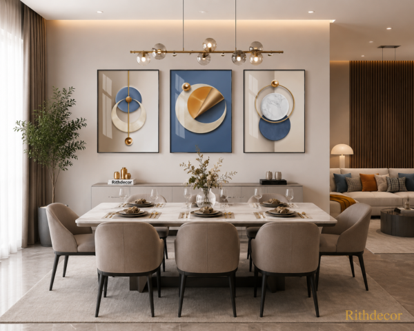 Cadre Décoratif Abstrait 3 Pièces – Cristal Porcelaine 50x70 cm