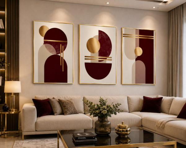 Ensemble de 3 Cadres Décoratifs Abstraits – Cristal Porcelaine Effet Diamant 50 x 70 cm
