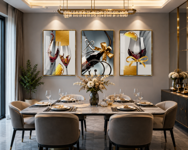 Ensemble de 3 Cadres Décoratifs Abstraits en Cristal Porcelaine