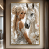 Princesse de Perles et Cheval Blanc – Tableau Décoratif de Luxe