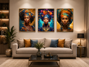 7CA1E0CC-7F80-494D-B820-1A5F5C5C37C9 Élégance Africaine Royale – Art Mural en Cristal Porcelaine Effet Diamant 50 x 70 cm