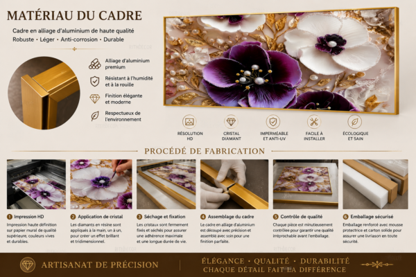 Cadre Décoratif Floral Cristal Porcelaine Diamant – 60 x 120 cm