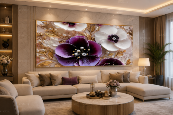 Cadre Décoratif Floral Cristal Porcelaine Diamant – 60 x 120 cm
