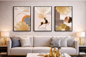 99949440-7E26-4A8B-89D1-9645AF6BF0EA Cadres Décoratifs Muraux Modernes – Ensemble de 3 Pièces 50 x 70 cm | Design Luxe Doré