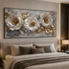 9B2ABADB-8C11-4440-808A-162D85F1EFCC Tableau Floral Blanc et Doré – Cadre Cristal Poli Scellé en Diamant – 60 x 120 cm