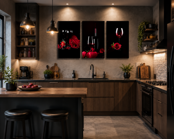 A31E7411-424C-4A99-808B-9A28A7872188 Ensemble de 3 Tableaux Décoratifs Vin et Roses Rouges – 50 x 70 cm