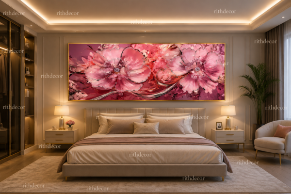 Cadre Mural Cristal Diamant Floral Rose – 60 x 120 cm