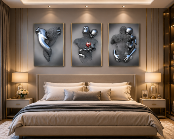 Ensemble de 3 Cadres Décoratifs Modernes – Art Mural en Cristal Porcelaine Effet Diamant 50 x 70 cm