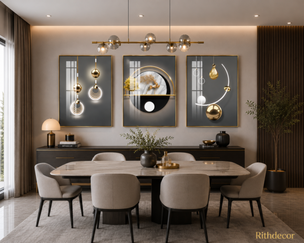 Cadre Décoratif Cristal Porcelaine Diamant – Ensemble 3 Pièces 50x70 cm | Cadre Doré ou Noir