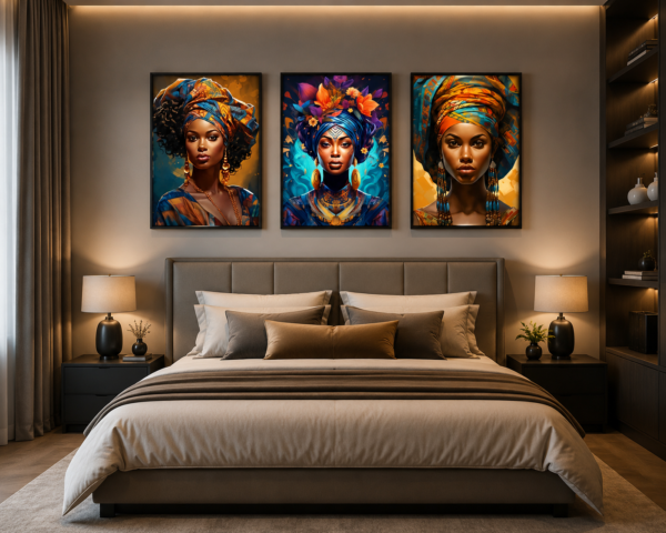 Élégance Africaine Royale – Art Mural en Cristal Porcelaine Effet Diamant 50 x 70 cm