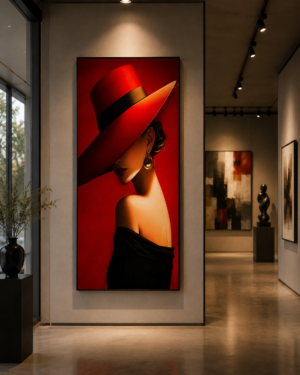 Tableau Décoratif Femme au Chapeau Rouge – Art Mural Moderne sur Toile 60 x 120 cm