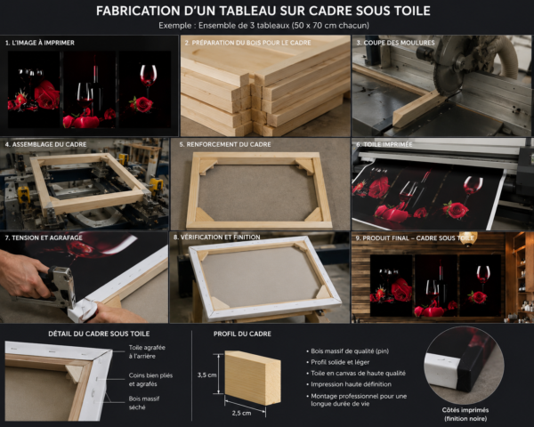 BEFCCE12-634A-437C-9897-981930813765 Ensemble de 3 Tableaux Décoratifs Vin et Roses Rouges – 50 x 70 cm