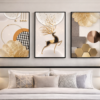 Cadres Décoratifs Muraux Modernes – Ensemble de 3 Pièces 50 x 70 cm | Design Luxe Doré