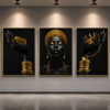 Femme Africaine Noir et Doré – Ensemble de Cadres Décoratifs en Cristal 45 x60 cm