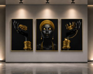 CB7B88AF-7678-40EE-B130-FA4492662DEE Femme Africaine Noir et Doré – Ensemble de Cadres Décoratifs en Cristal 45 x60 cm