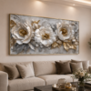 CEF4F8A1-9613-43C7-BEA1-5AF545CB796E Tableau Floral Blanc et Doré – Cadre Cristal Poli Scellé en Diamant – 60 x 120 cm
