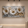 D55D3940-3633-4AAD-A6D5-0EDFE156245E Tableau Floral Blanc et Doré – Cadre Cristal Poli Scellé en Diamant – 60 x 120 cm