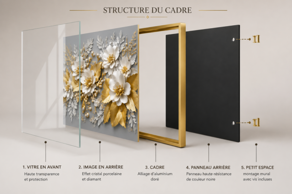 D64C3455-2EA6-4B5F-92E2-A24ECE015E7F 1 piece Cadres Décoratifs Floraux en Cristal Porcelaine – 60 x 120 cm – Cadre Doré