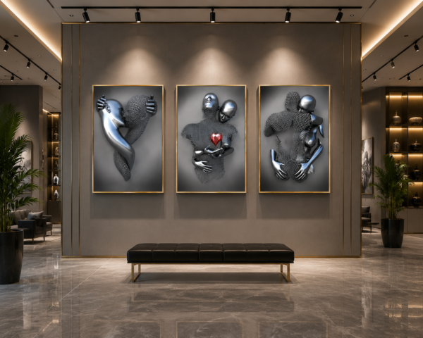 Ensemble de 3 Cadres Décoratifs Modernes – Art Mural en Cristal Porcelaine Effet Diamant 50 x 70 cm