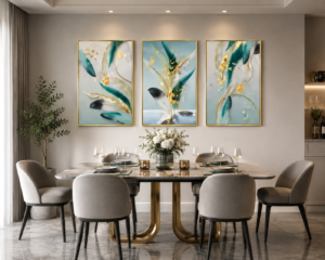 E8DE9154-2B5A-407E-91B2-0D15B388C708 Ensemble de 3 Cadres Décoratifs Abstraits en Cristal Porcelaine – 50 x 70 cm