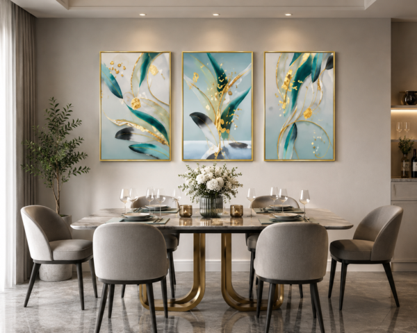 E8DE9154-2B5A-407E-91B2-0D15B388C708 Ensemble de 3 Cadres Décoratifs Abstraits en Cristal Porcelaine – 50 x 70 cm