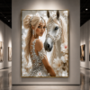 Princesse de Perles et Cheval Blanc – Tableau Décoratif de Luxe