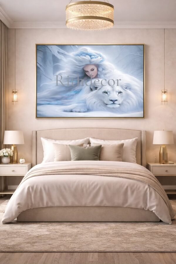 Lion Wall Art with Elegant Woman - 70x100 cm