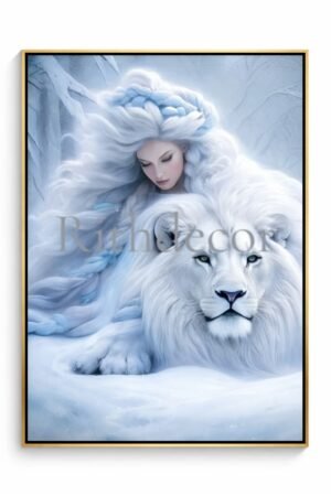 Lion Wall Art with Elegant Woman - 70x100 cm