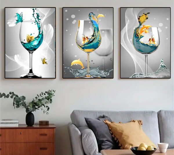 IMG_1098 Ensemble de 3 Cadres Décoratifs Cristal Porcelaine Diamant 50 x 70 cm – Cadre Doré ou Noir