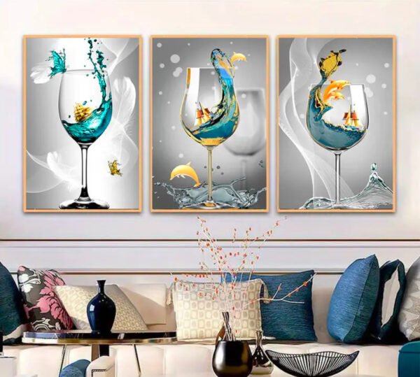 IMG_1099 Ensemble de 3 Cadres Décoratifs Cristal Porcelaine Diamant 50 x 70 cm – Cadre Doré ou Noir