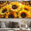 Tournesols Lumineux – Art Mural en Cristal Porcelaine Effet Diamant 60 x 120 cm