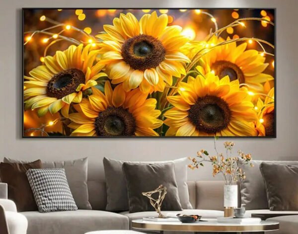 Tournesols Lumineux – Art Mural en Cristal Porcelaine Effet Diamant 60 x 120 cm