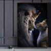 Lion Royal et Lionne Couronnée – Cadre Décoratif en Cristal Porcelaine 70 x 100 cm