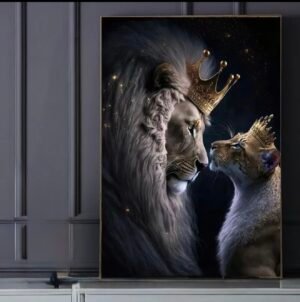 IMG_6227 Lion Royal et Lionne Couronnée – Cadre Décoratif en Cristal Porcelaine 70 x 100 cm