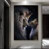 Lion Royal et Lionne Couronnée – Cadre Décoratif en Cristal Porcelaine 70 x 100 cm