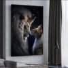 Lion Royal et Lionne Couronnée – Cadre Décoratif en Cristal Porcelaine 70 x 100 cm