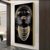Cadre Décoratif Femme Africaine Luxe Noir et Or – 60 x 120 cm
