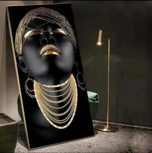 IMG_6387 Cadre Décoratif Femme Africaine Luxe Noir et Or – 60 x 120 cm