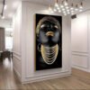 Cadre Décoratif Femme Africaine Luxe Noir et Or – 60 x 120 cm