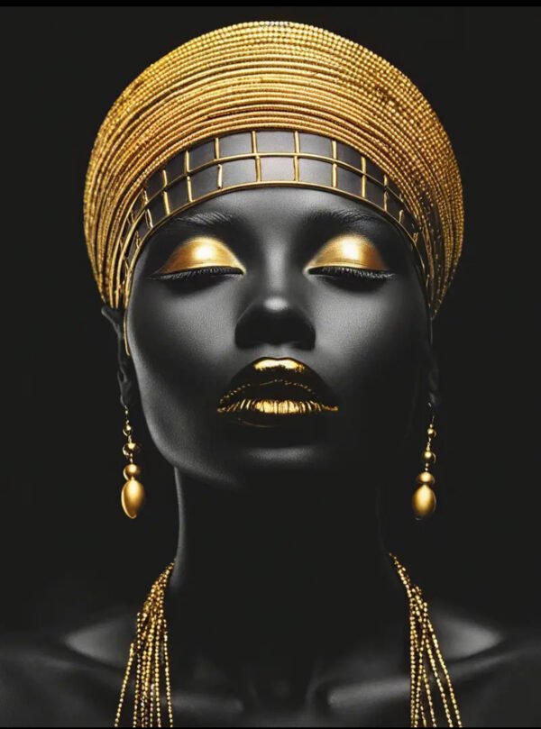 Femme Africaine Noir et Doré – Ensemble de Cadres Décoratifs en Cristal 50 x 70 cm