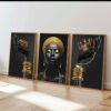 Femme Africaine Noir et Doré – Ensemble de Cadres Décoratifs en Cristal 50 x 70 cm